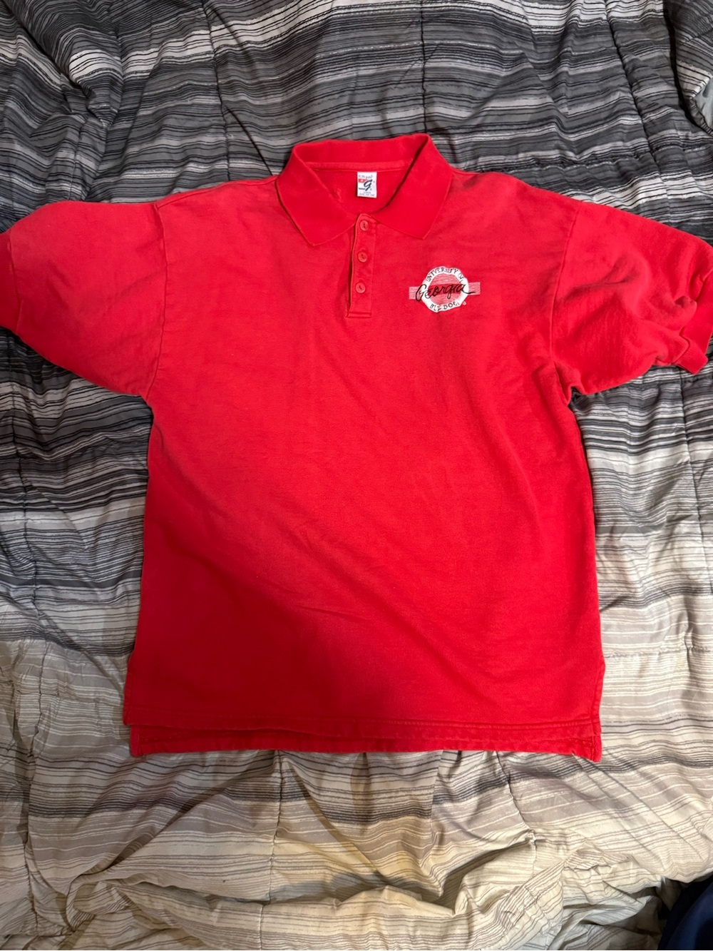Men's Red Polo Shirt with Embroidered Chest Badge